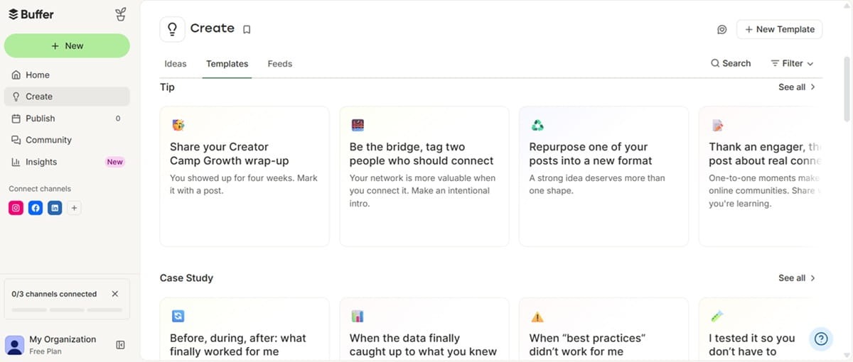 Buffer social media templates for product launches and campaigns.